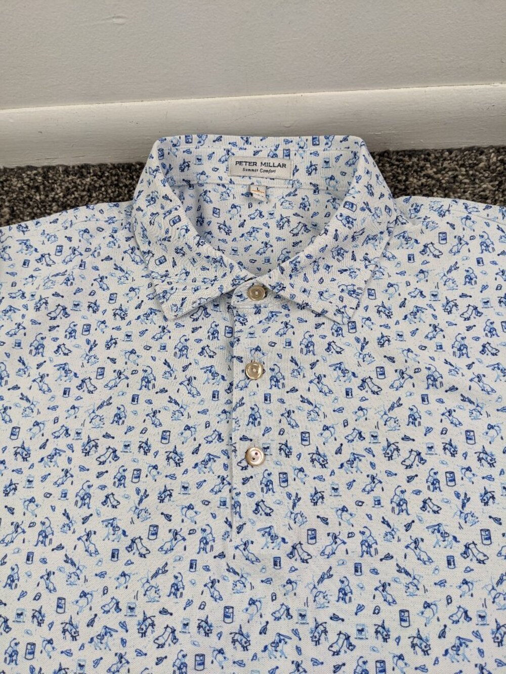 2023 Peter Millar Summer Comfort Polo Shirt Rodeo Bull Riding Blue Mens Large